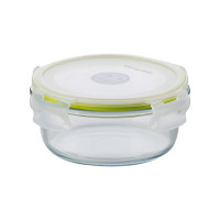 茶花(CHAHUA) 001001晶格圆形玻璃保鲜盒400ml 透明+绿色