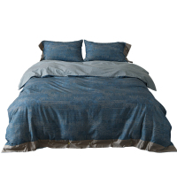 艾美家 黑蝶贝磨毛全棉四件套 大号 床单款被套220*240cm 佛罗伦萨-蓝