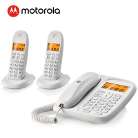 摩托罗拉(MOTOROLA)CL102C数字无绳电话机 子母机办公家用 大屏幕 双清晰免提套装(白色)一拖二
