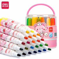 得力(deli)6982手提式水彩笔24色桶装彩笔套装儿童幼儿园粗头 混色