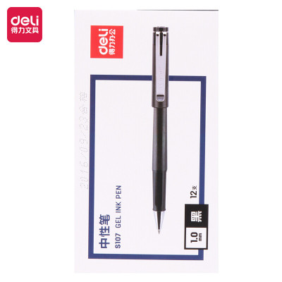 得力(deli)S107中性笔签字笔 1.0mm子弹头办公水笔 加粗线幅水笔12支/盒
