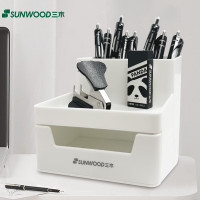 三木(SUNWOOD)MC70笔筒收纳学生文具名匠系列白色桌面办公储物盒