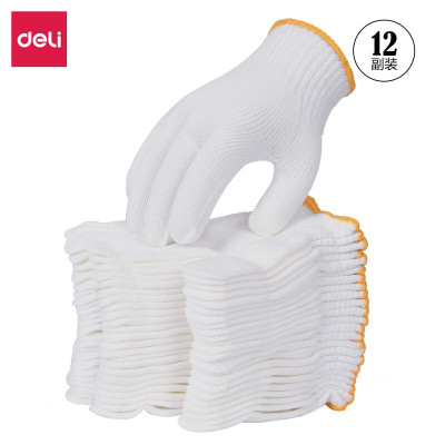 得力(deli)得心LQ621-纱线手套(白色)(均码,12双/包) 棉线劳保手套