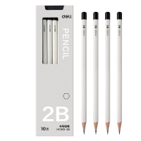 得力(deli)HC809-2B白色六角杆书写铅笔2B 绘画涂鸦 10支/盒