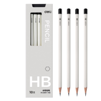 得力(deli)HC809-HB白色六角杆书写铅笔HB(白)绘画涂鸦10支/盒