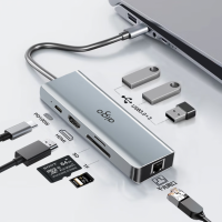 爱国者(aigo)K08扩展坞 Type-c转USB3.0*3+HDMI+PD100W+TF/SD+RJ45 金属转接线