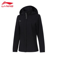 李宁(LI-NING) 防泼水运动风衣女子新款运动外套套装AFDT748 黑色 XXL码