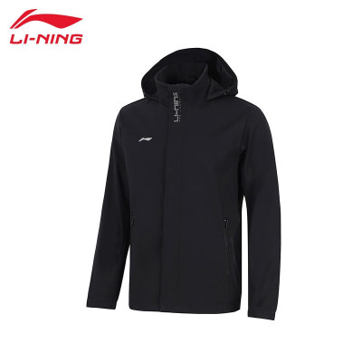 李宁(LI-NING) 防泼水运动风衣男子新款运动外套套装AFDT753 黑色 XXL 码