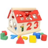 儿童木制拆装数字屋拼插建构智慧屋可爱数字对对碰几盒图形认知配对早教益智玩具