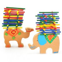儿童木制立体平衡木积木彩棒玩具游戏卡通大象骆驼木条叠叠乐积木早教益智玩具