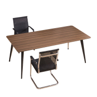 风雷动简约现代长条桌板式办公洽谈桌小型钢架会议桌咖色160*80*75CM常规A