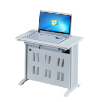 风雷动单人翻转电脑桌双人培训桌学校多媒体教室考试桌机房嵌入式学生桌051S灰白色单人常规A