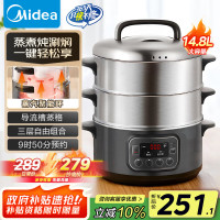 美的(Midea) ZG28Power501 14.8L(12L蒸笼+2.8L水箱) 速出蒸汽 蒸煮多用 电蒸锅