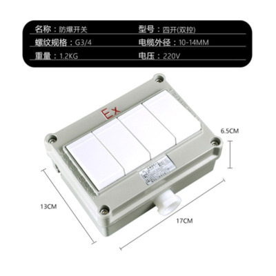 防爆墙壁开关 86型 明装 四开双控 220V G3/4