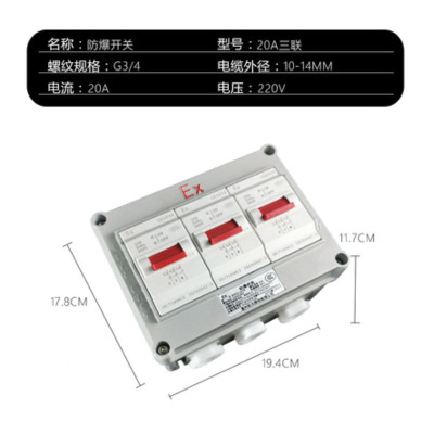 防爆墙壁开关断路器 三联双控 20A G3/4