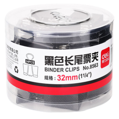 得力(deli) 黑色长尾票夹 8563-3# 32mm 黑色 24只/筒 2筒起订