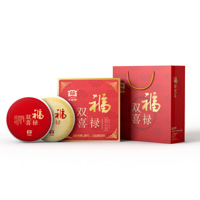 大益TAETEA 茶叶普洱茶生熟茶组合福禄双喜双饼礼品礼盒357g*2饼（单位：套）