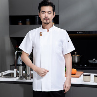 外贸短袖厨师工作服透气饭店餐饮烘焙食堂食堂厨房男女工作服-卡其;XXL