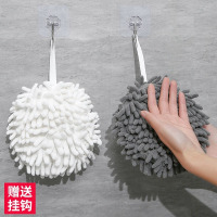 日式雪尼球擦手球加厚吸水厨房擦手毛巾北欧卫生间挂式速干擦手布-蓝色17CM