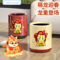 汉世刘家双层有盖垃圾桶创意卡通大容量家用客厅厨房卧室收纳桶-中国红【有盖款-内外双桶】龙年平安