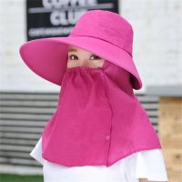 春夏季太阳帽遮脸可拆卸防护披肩帽女防晒遮阳户外防紫外采茶帽子-【玫红色】1个装;全脸防晒