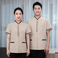 保洁服短袖物业清洁员工装酒店客房超市保洁员工作服女短袖-藏蓝色;4XL