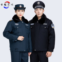 保安服秋冬安保工作服执勤服冬装棉衣小区物业防寒服加厚夹克棉袄-藏青色-优质（上衣+裤子+标志）;185