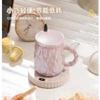 天虹新款暖杯垫三挡调解恒温杯垫55度恒温插电伴手礼品-圆形-粉（杯垫+陶瓷杯+勺子）套装
