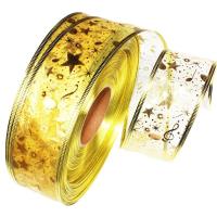 银色烫金圣诞丝带透明蝴蝶结星星织带圣诞树装饰品圣诞礼物装饰 -10米玫红色烫金丝带