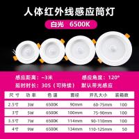 人体感应筒灯酒店走廊天花吊顶桶孔射灯声控红外雷达感应led筒灯-红外人体感应筒灯白光;7W