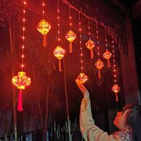 新年红灯笼串春节装饰房间阳台庭院客厅过年氛围灯小灯笼灯串灯饰-3米宽灯笼【三层】窗帘插电款 10个装