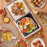 松下聚嗨锅盘多功能电烤盘料理锅烤肉盘烧烤火锅一体年会福利礼品 - 白色