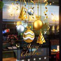 圣诞节彩球圣诞帽装饰贴纸节日窗户橱窗氛玻璃门围布置贴画墙贴- SDUV- 025;小