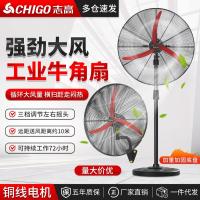 志高工业强力电风扇大风力落地扇商用摇头工厂壁挂式大功率牛角扇-750落地扇【塑叶加长线】