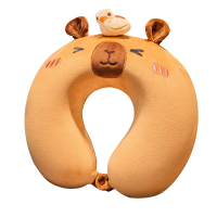 上亨卡通动物记忆棉型护颈枕U型枕SHZH-BK10水豚棕色（头顶鸭子）