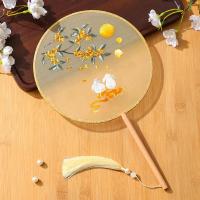 团扇古风扇子儿童夏半透长柄流苏舞蹈扇女古装汉服旗袍刺绣小圆扇 双面刺绣--图案随机发货