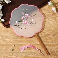 团扇古风扇子儿童夏半透长柄流苏舞蹈扇女古装汉服旗袍刺绣小圆扇（双面刺绣）图案随机发货