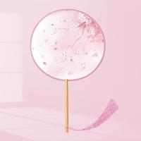 古风丝质团扇半透明长柄扇子女中国风舞蹈扇汉服旗袍古装小圆扇--（半透丝质）花间翎-