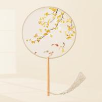 古风丝质团扇半透明长柄扇子女中国风舞蹈扇汉服旗袍古装小圆扇- （半透丝质）杏花鱼