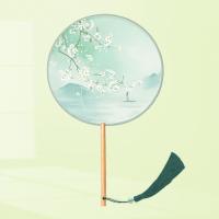 古风丝质团扇半透明长柄扇子女中国风舞蹈扇汉服旗袍古装小圆扇- （半透丝质）踏春行