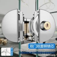 玻璃门锁推拉玻璃锁双门免开孔不锈钢店铺中央锁单门双开门锁--双门双面锁（外匙内拧）铜芯款