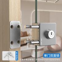 玻璃门锁推拉玻璃锁双门免开孔不锈钢店铺中央锁单门双开门锁--方形单门双面锁（外匙内拧）