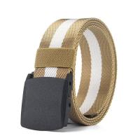 帆布带男女防过敏皮带军训平滑扣尼龙腰带过安检裤腰带学生皮带--【塑料扣精编织】黄白色