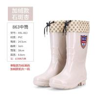 回力雨鞋女863高筒中筒水鞋雨靴时尚款防滑保暖加绒加厚耐磨--卡其色中筒（加长绒）;37