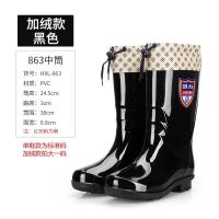 回力雨鞋女863高筒中筒水鞋雨靴时尚款防滑保暖加绒加厚耐磨--黑色中筒（加长绒）;37