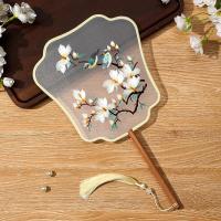 团扇古风扇子儿童夏半透长柄流苏舞蹈扇女古装汉服旗袍刺绣小圆扇- - 玉兰（双面刺绣）