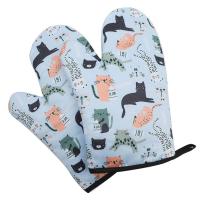 微波炉隔热手套防烫手套硅胶厨房隔热烤箱手套烘焙耐高温加厚手--慵懒周末猫*蓝色【两只装】-微波炉手套