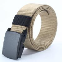 尼龙帆布腰带自动扣男士休闲百搭时尚皮带工装军训裤带加长加厚款- -- -腰带- -米其色