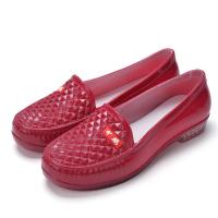 防水工作鞋雨鞋水鞋女款短筒低帮胶鞋厨房轻便防滑防油工地鞋- -- -酒红色- -38