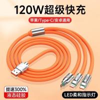 120W超级闪充一拖三数据线-适用苹果华为小米VIVOOPPO加粗充电线6A-2米三合一数据线【单条盒装】-